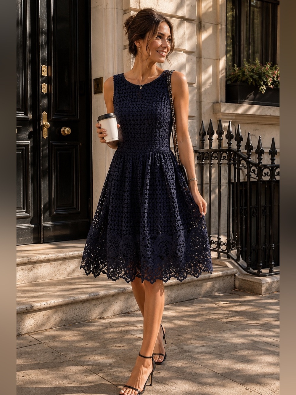 Black Collection Women's Lace Midi Dress in Blue Like New